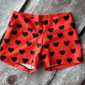 Women’s Fit Mama Black and Red Hearts Edition Workout Shorts size xs